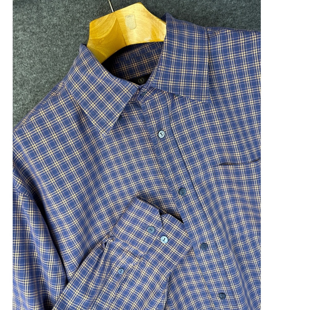BUGATCHI UOMO Blue Tan Plaid Long Sleeve Button Down Shirt Mens Size XL Upscale